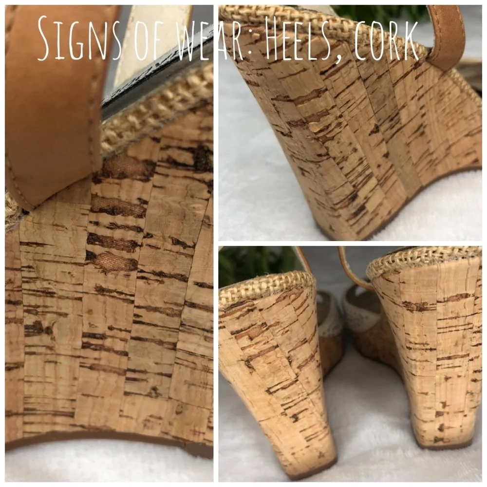 Steve Madden Glitery Rhinestones Suede Leather Cork Peep Toe Wedge Heels 6.5M
